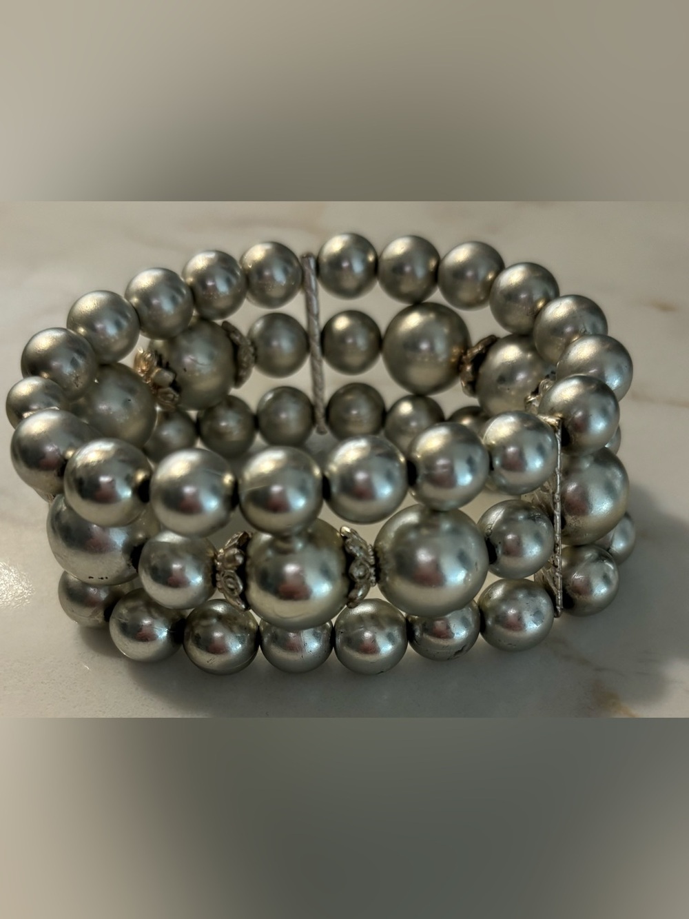 Silver Pearl-Style Multi-Strand Bracelet